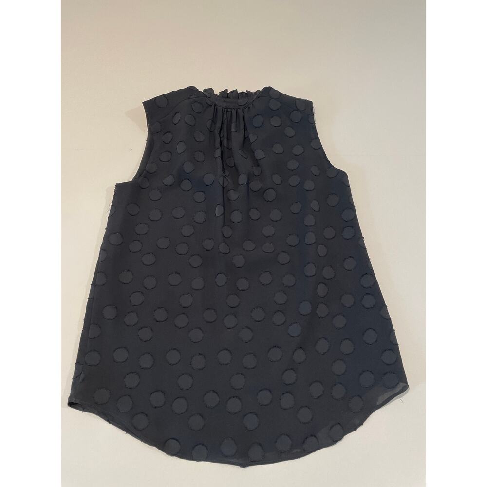 Ann Taylor Black Ruffle Neck Sleeveless Top with Polka Dot Inlay - Picture 7 of 7